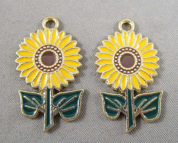 Sunflower Charm Gold Tone Enamel 4pcs (5055)