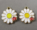 Daisy Flower with Lady Bug Charm Gold Tone Enamel 4pcs (5054)