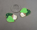 Potted Monstera Plant Charms Gold Tone Enamel 2pcs (6065)