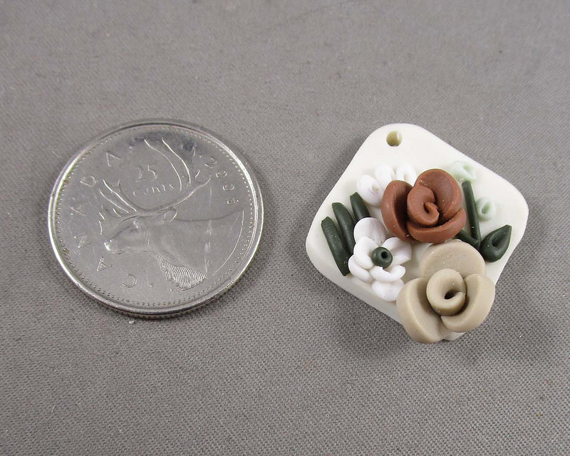 Diamond Shape with Flowers Polymer Clay Pendant 1pc (6032)
