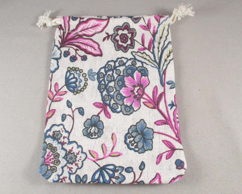 Pink & Blue Floral Bag for Gemstones 18x13cm 1pc (3100)
