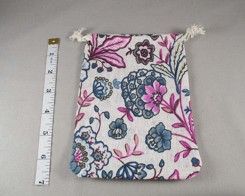 Pink & Blue Floral Bag for Gemstones 18x13cm 1pc (3100)