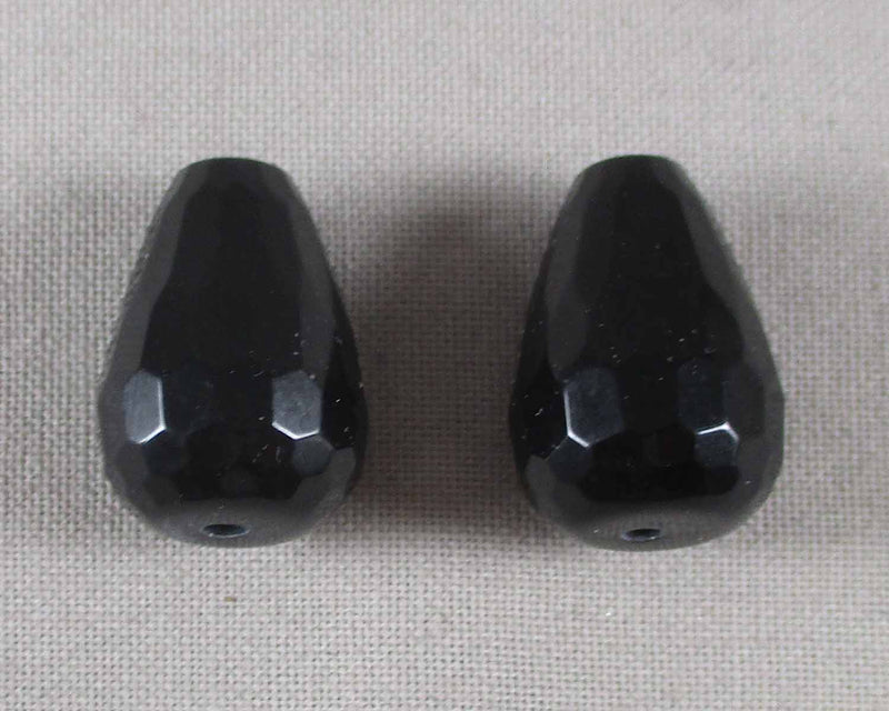 Black Onyx Tear Drop Faceted Beads 2pcs (0392)