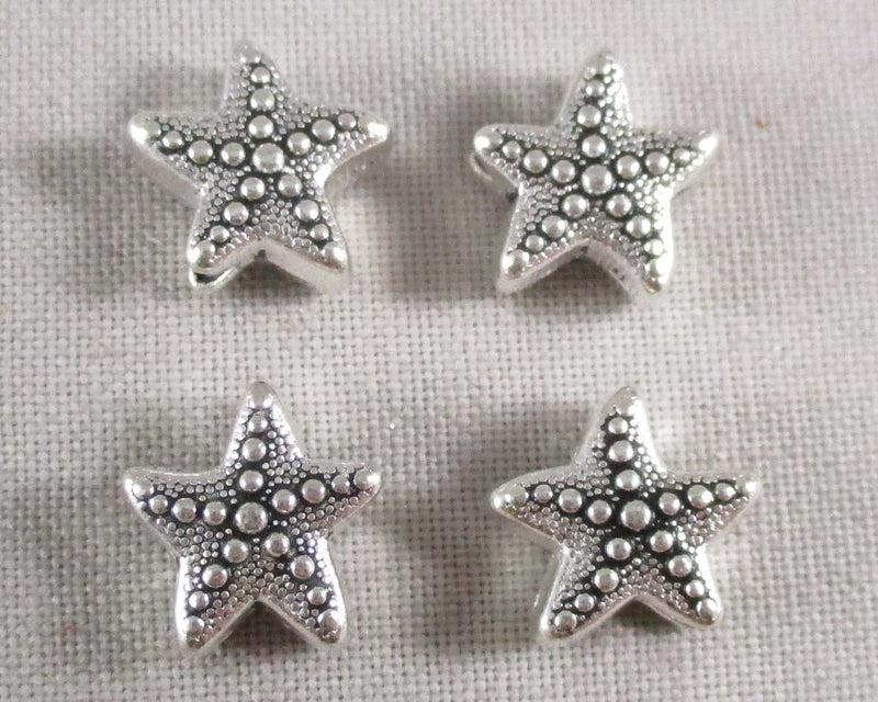 Starfish Spacer Beads Silver Tone 10mm 10pcs (0600)
