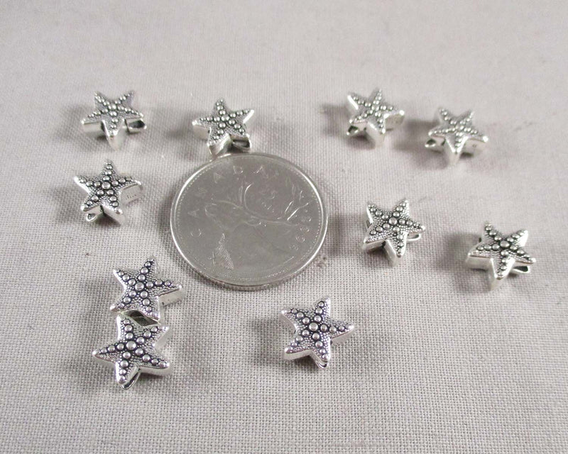 Starfish Spacer Beads Silver Tone 10mm 10pcs (0600)