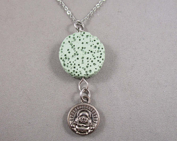 60% OFF!  Green Lava Diffusible Stone Pendant with Charm 1pc (Z022)
