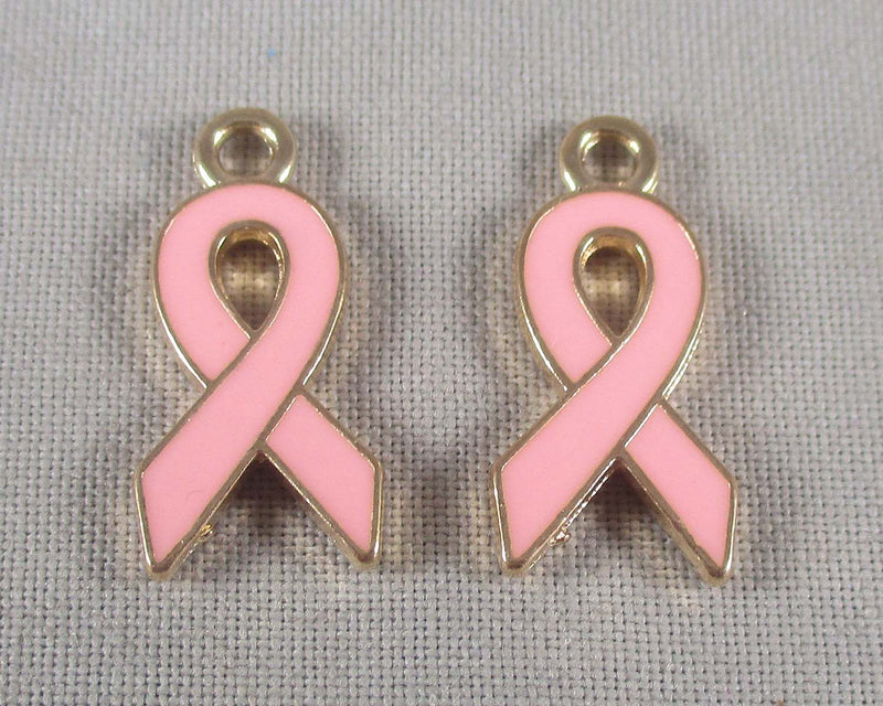 50% OFF!! Pink Awareness Ribbon Enamel Charm Silver Tone 10pcs (0805)