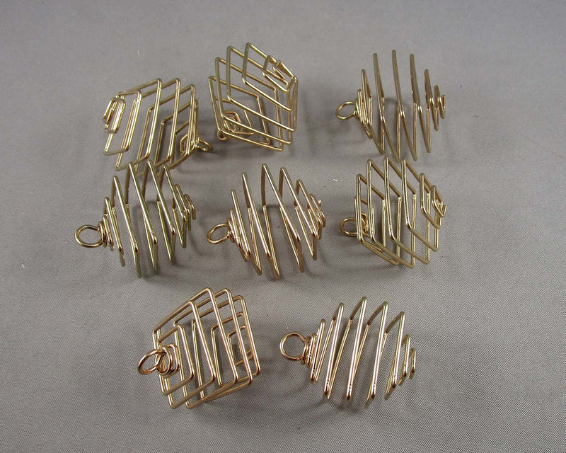 Gold Tone Cube Cages for Stones 34x25mm 8pcs (3071)