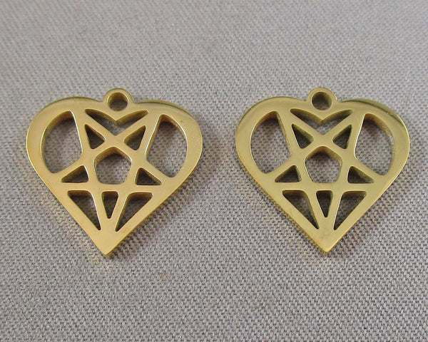 Star in Heart Charms Gold Tone Stainless Steel 2pcs (6057)