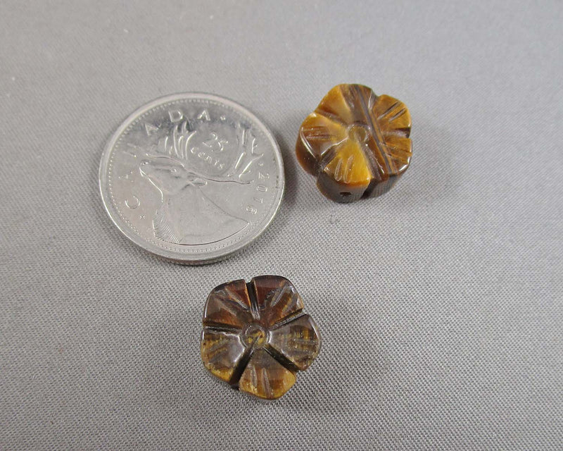 Tiger Eye Plum Flower Beads 14mm 2pcs (6052)