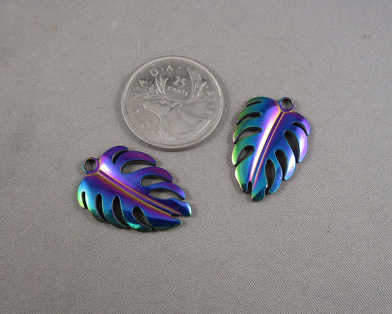Monstera Leaf Charms Rainbow Stainless Steel 2pcs (6055)