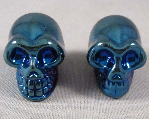 Metallic Blue Glass Skull 1" 1pc (1954)