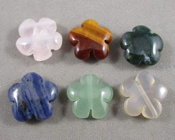 Mixed Gemstone Flower Beads 15mm 6pcs (C443)