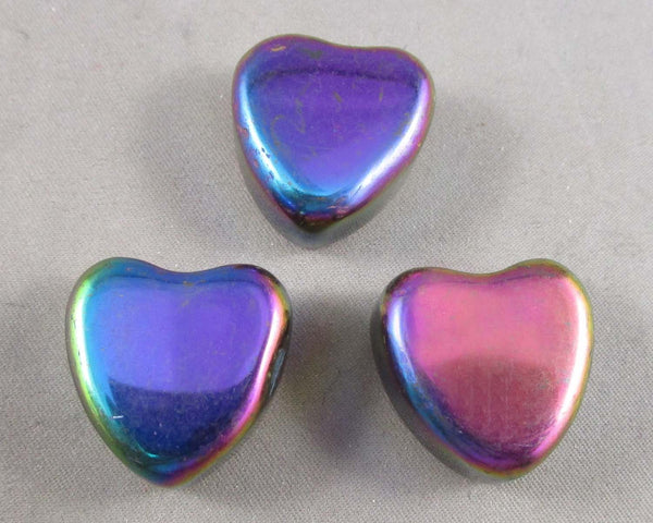 Rainbow Hematite Heart Stones 3pcs T334