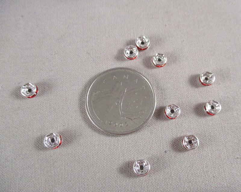 Bright Red Rhinestone Rondelle Spacer Beads 10pcs (C093)