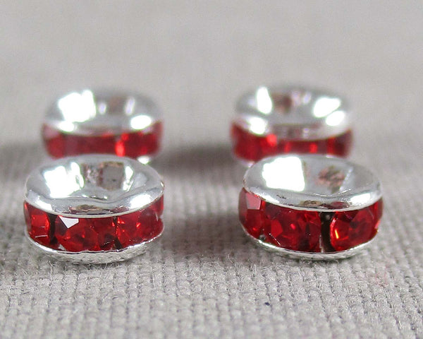 Bright Red Rhinestone Rondelle Spacer Beads 10pcs (C093)
