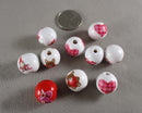 50% OFF!! Mixed Printed Wood Valentines Day Beads 16mm 10pcs (0961)