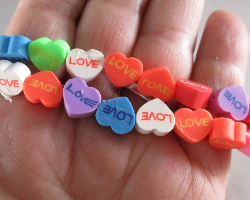 Polymer Clay Heart Shaped "Love" Beads Rainbow Color Mix (0960)