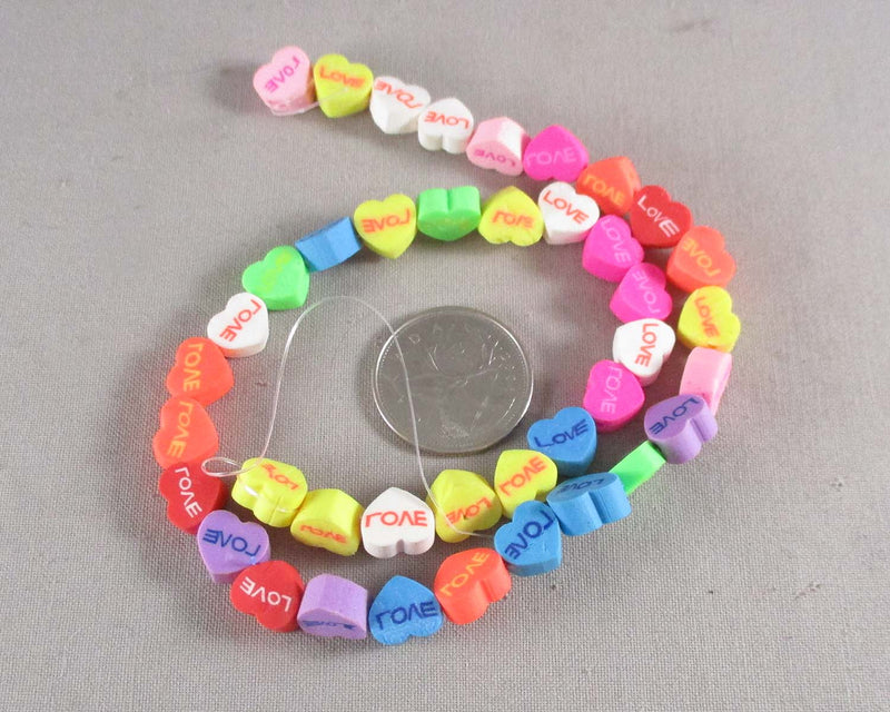 Polymer Clay Heart Shaped "Love" Beads Rainbow Color Mix (0960)