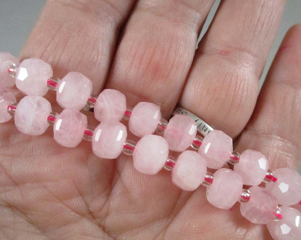 Premium Rose Quartz Faceted Rondell Beads (C421)