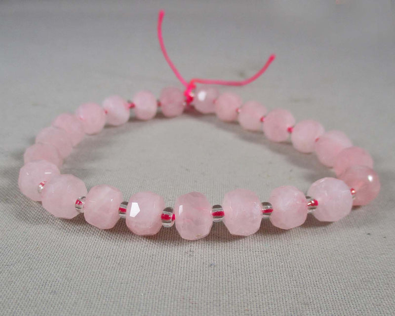 Premium Rose Quartz Faceted Rondell Beads (C421)