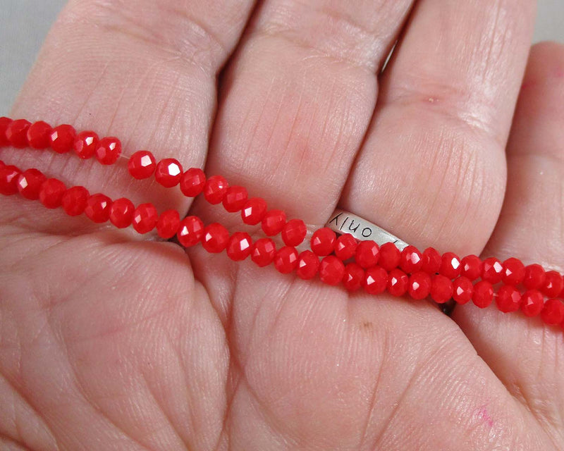 Opaque Red Faceted Rondelle Glass Beads 3x2mm (0964)