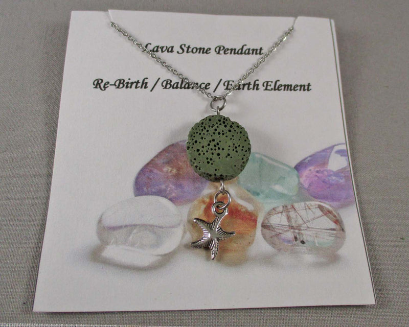 60% OFF!  Green Lava Diffusible Stone Pendant with Charm 1pc (Z022)