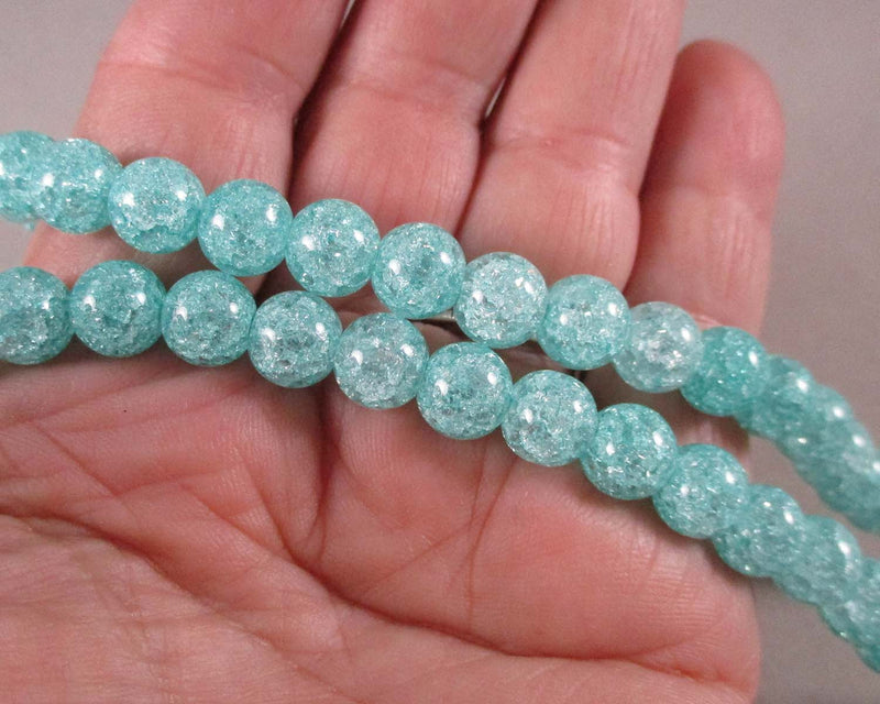 Aqua Blue Crackle Quartz Beads Round 8mm 15" Strand (C432)