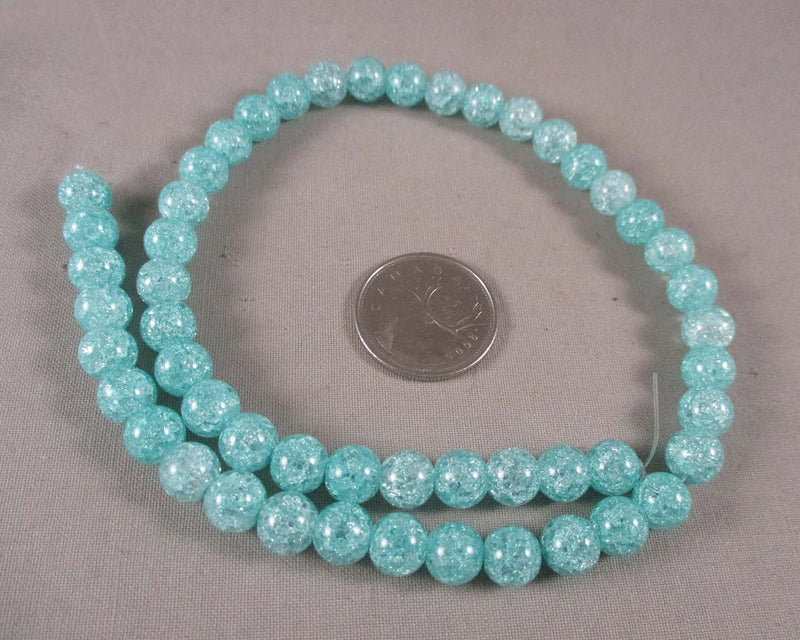 Aqua Blue Crackle Quartz Beads Round 8mm 15" Strand (C432)