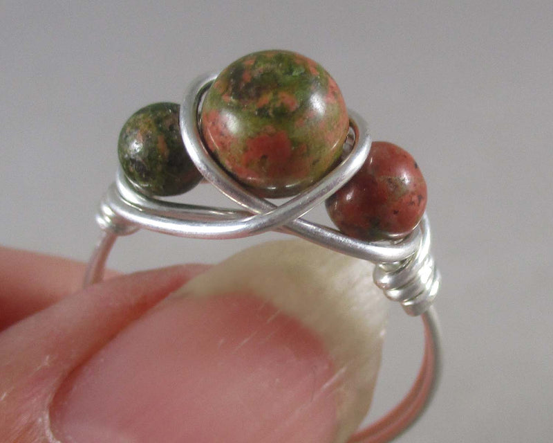 Unakite Wire Wrapped Ring 1pc (Custom Sizes)