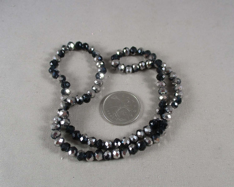 Midnight Blue/Silver Faceted Rondelle Glass Beads 6x5mm (0955)
