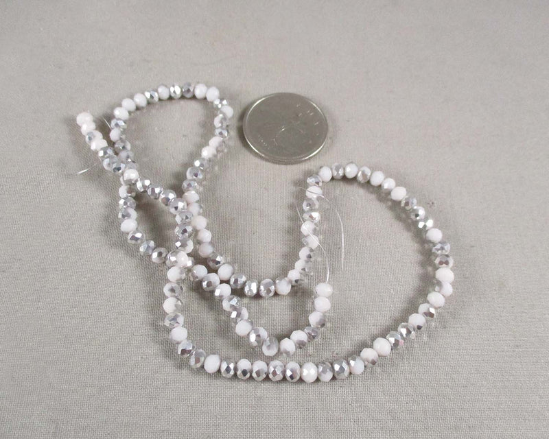 White/Silver Faceted Rondelle Glass Beads 4x3mm (0954)