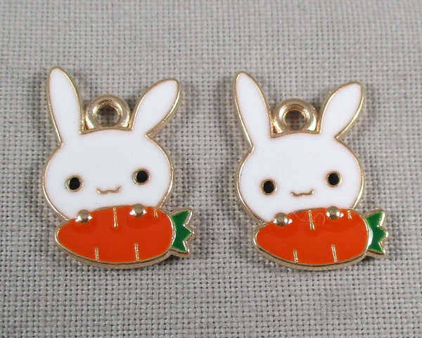 50% OFF!! Bunny with Carrot Charms Gold Tone Enamel 6pcs (0979)