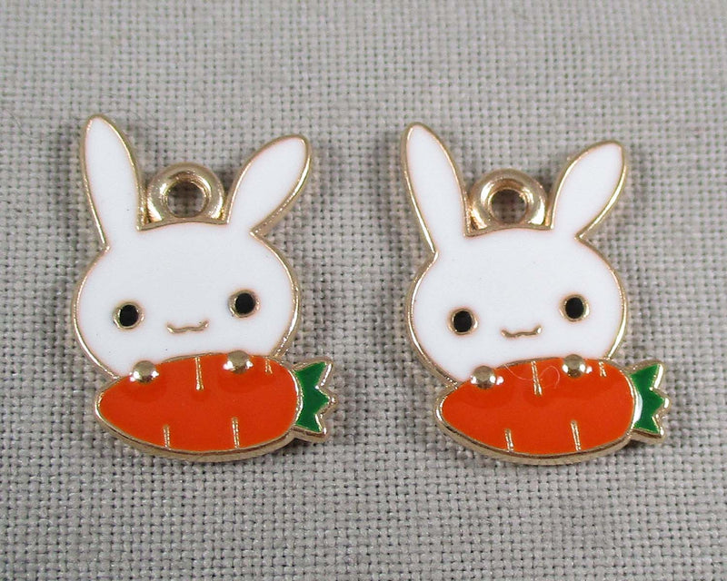 Bunny with Carrot Charms Gold Tone Enamel 6pcs (0979)