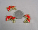 50% OFF!! Red Mushroom Charms Gold Tone Enamel 3pcs (0976)
