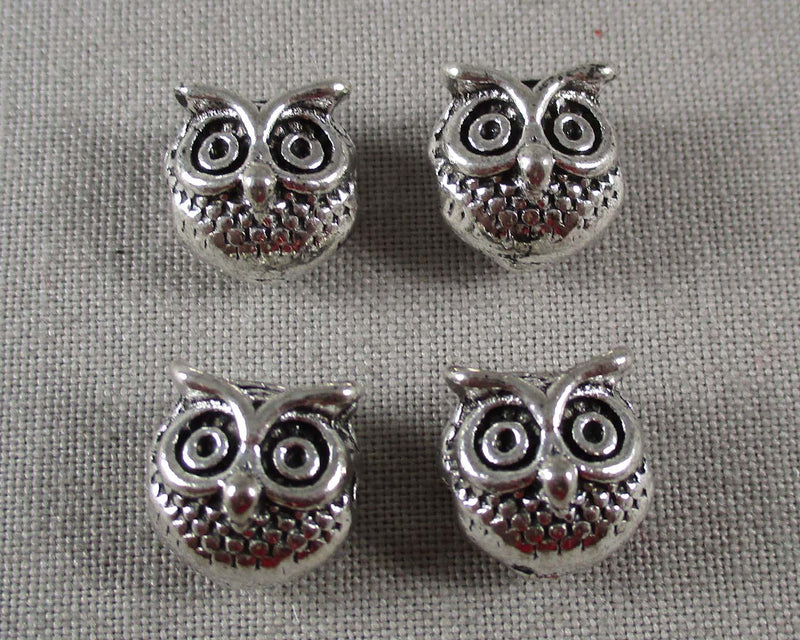 Owl Spacer Beads Silver Tone 4pcs (1454)