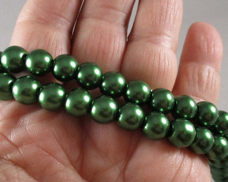 Green Glass Pearls Round Beads Various Sizes