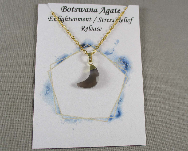 Botswana Agate Stone Moon Pendant Necklace 1pc