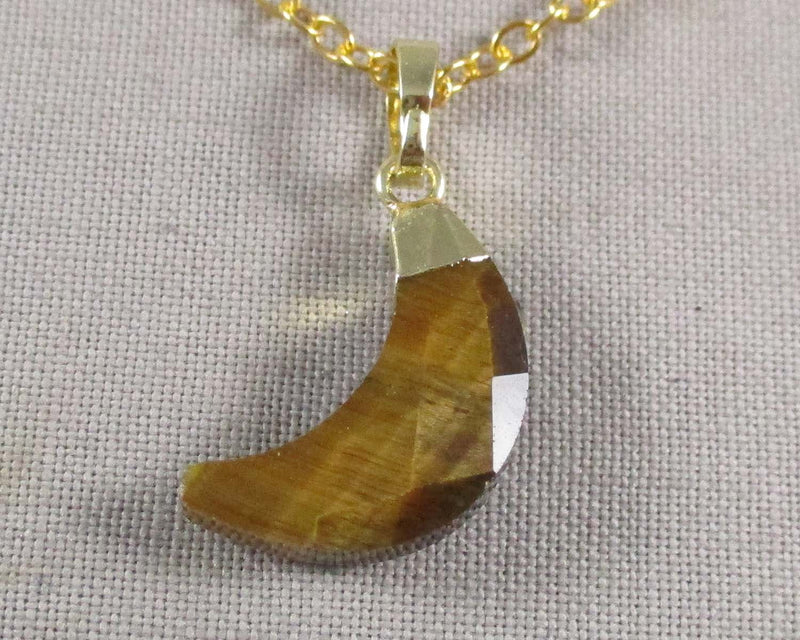 Gold Tiger Eye Moon Pendant Necklace 1pc