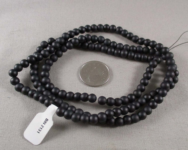 Black Frosted Glass Beads 31" Various Sizes