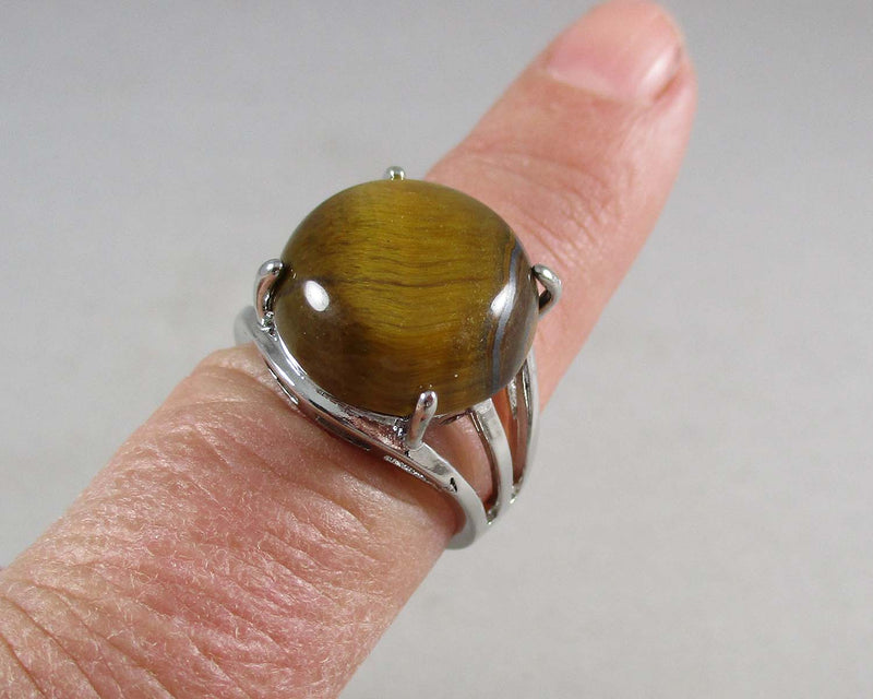 Tiger Eye Ring (Adjustable) Silver Tone 1pc (1978)