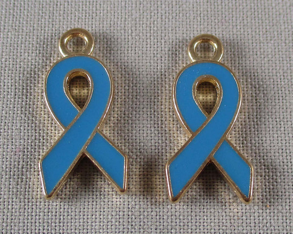 50% OFF!! Blue Awareness Ribbon Enamel Charm Gold Tone 6pcs (0835)