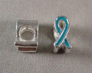 50% OFF!! Blue Awareness Ribbon European Bead Silver Tone 4pcs (0851)