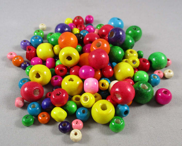 Mixed Color and Size Wood Beads
