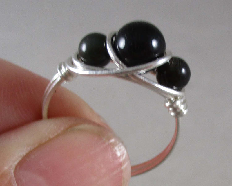 Black Obsidian Wire Wrapped Ring 1pc (Custom Sizes)