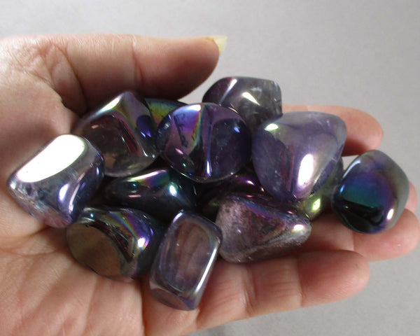 Amethyst Rainbow Aura Polished Stones 2pcs T778*