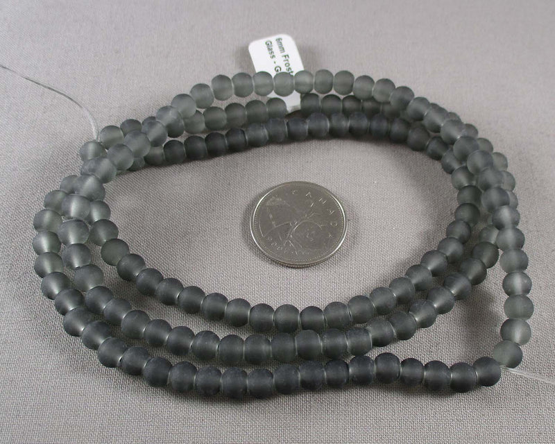 Grey Frosted Glass Beads 31" Various Sizes