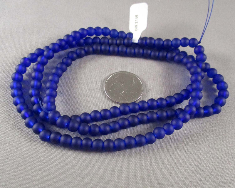 Dark Blue Frosted Glass Beads Various Sizes