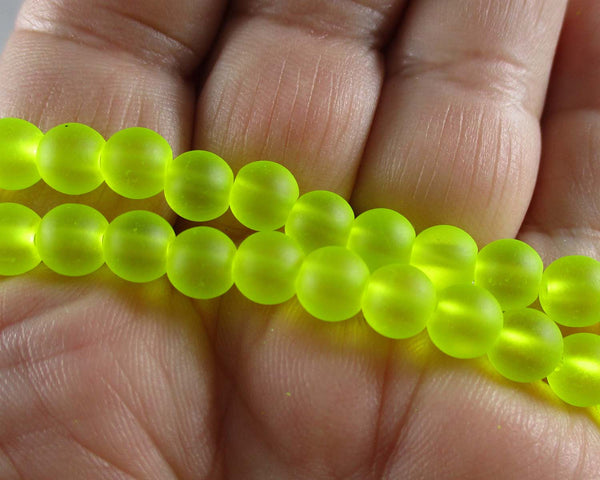 30% OFF!! Neon Yellow Frosted Glass 6mm Beads 31" Strand (2142)