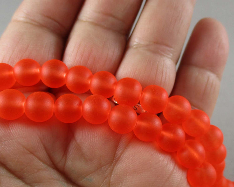 Neon Orange Frosted Glass 8mm Beads 31" Strand (2152)